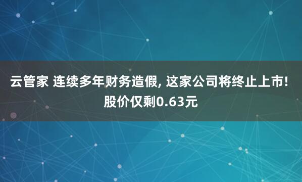 云管家 连续多年财务造假, 这家公司将终止上市! 股价仅剩0.63元